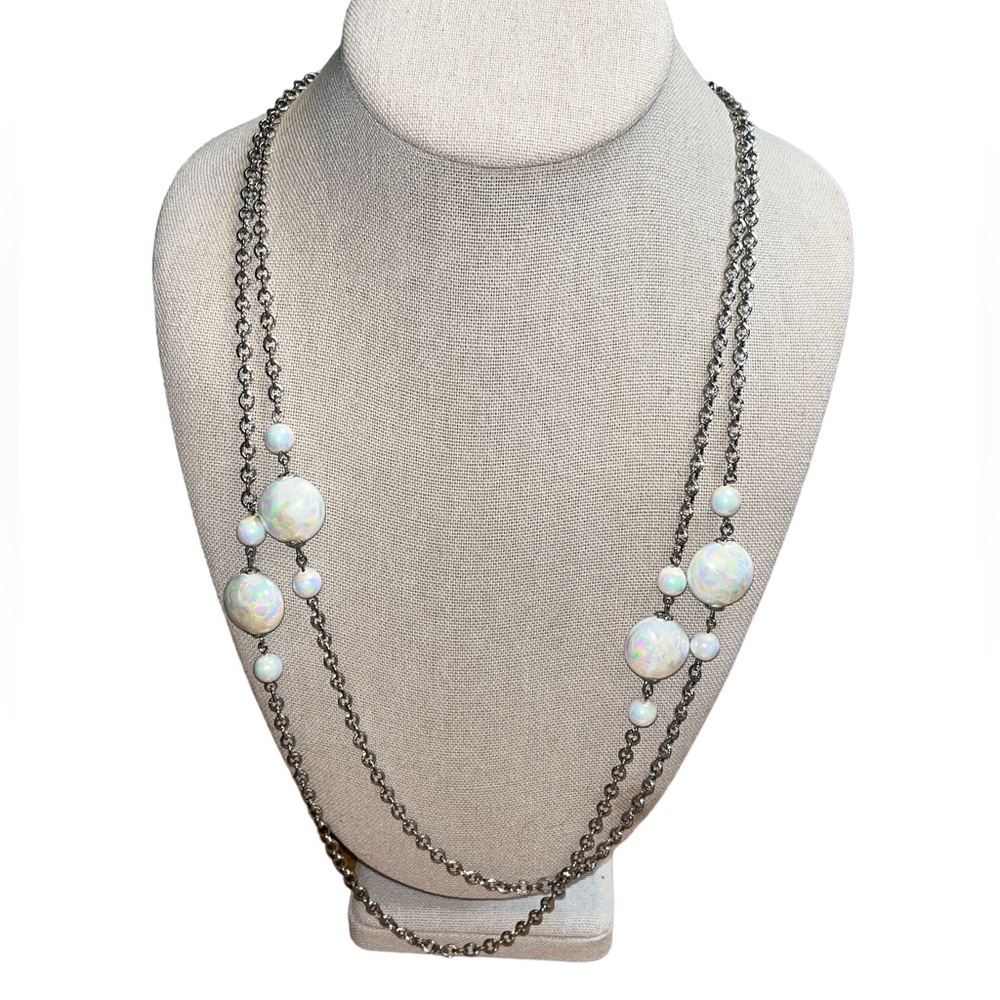 Vintage Coro Silver Tone Iridescent Beaded Necklace